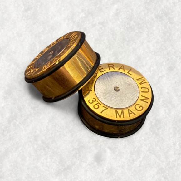 "357 Magnum" Gold & Silver Stainless Steel 25MM/1in Plugs Gauges Earrings - Pair - Picture 1 of 3